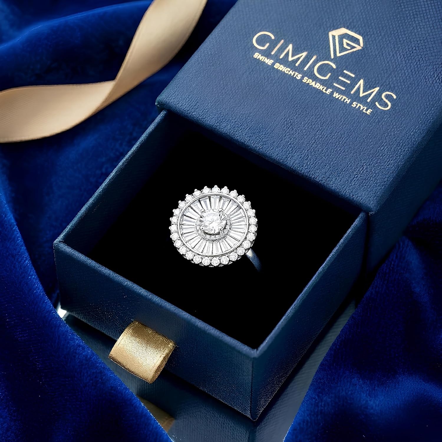 American Diamond Adjustable Ring for Women, Solitaire Style Engagement & Wedding Ring, Premium Finish with Luxury Gift Box