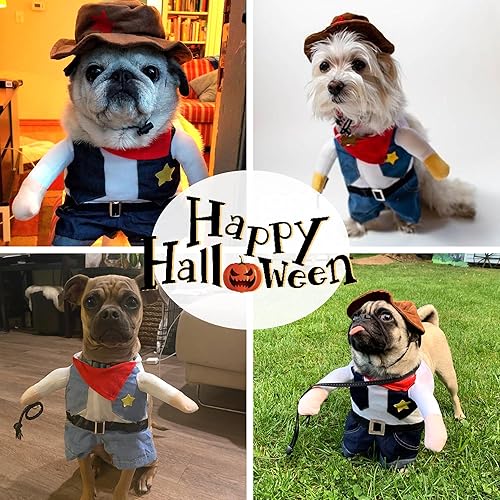 Miniatura 4 de NACOCO Disfraz de vaquero de Halloween para perro, ropa para mascotas, disfraces con sombrero para perro y gato, color azul (S)