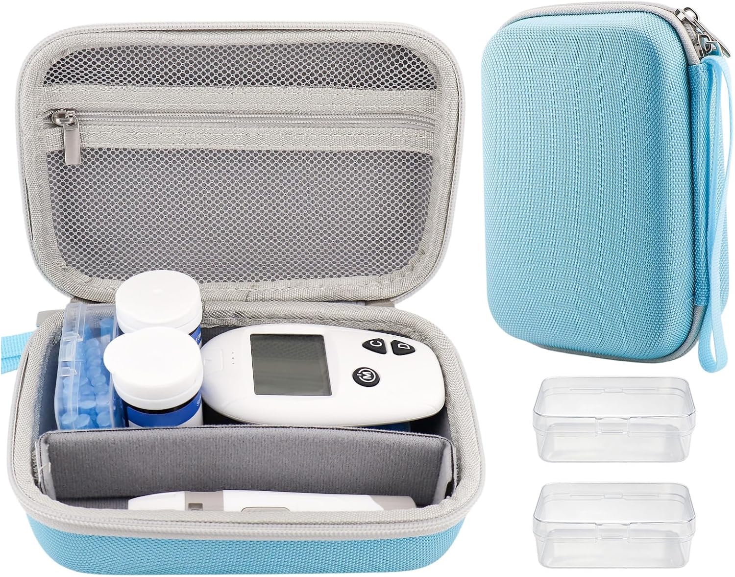 Diabetic Supplies Travel Case, EVA Hard Shell Carrying Bag for Blood Glucose Meter and Testing Kit Accessories, Daily Organizer Holder,Blue