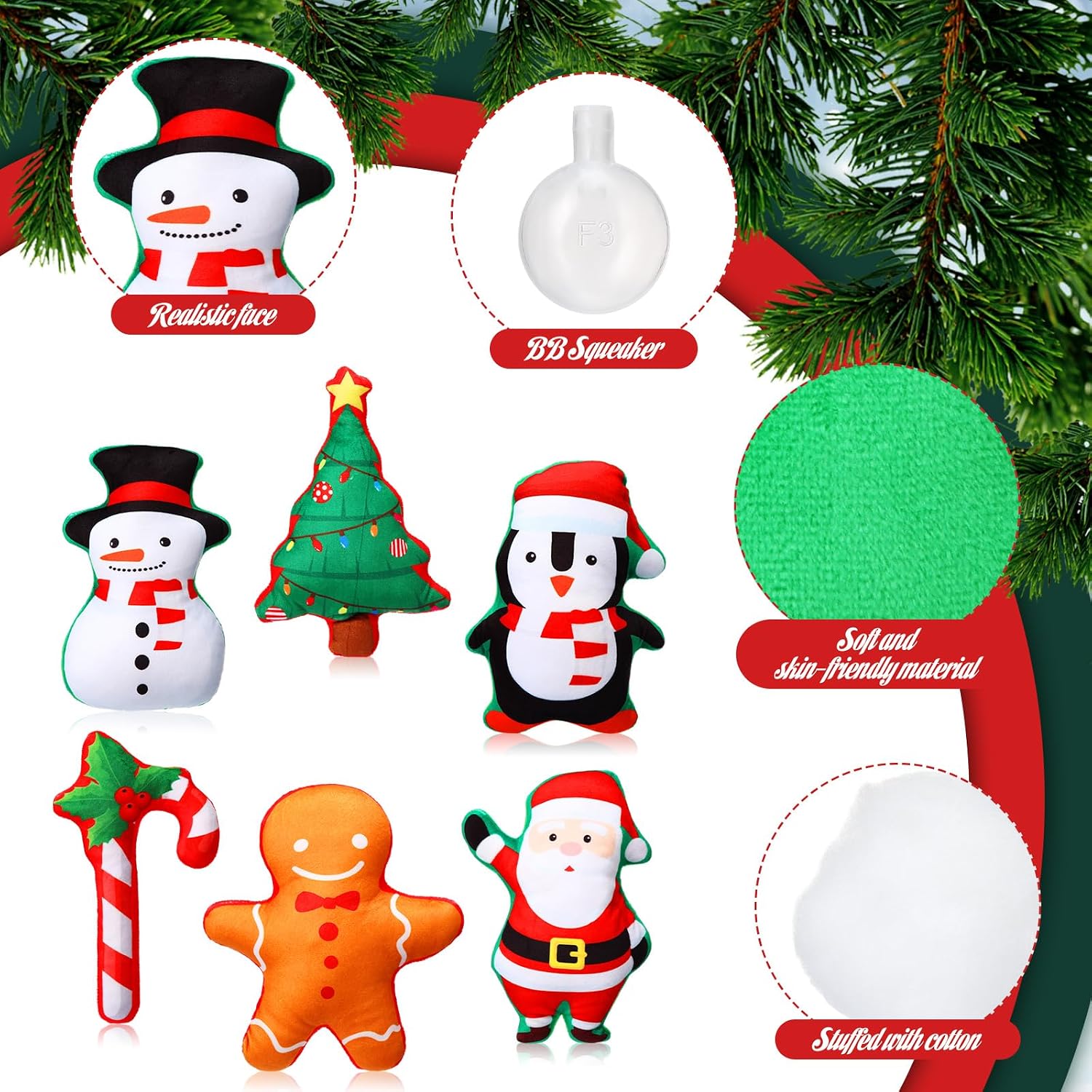 Leyndo 24 Pieces Christmas Squeaky Dog Toys Bulk Xmas Stuffed Plush Dog Toys Dog Interactive Teething Chew Toys for Christmas Small Medium Large Dogs Puppies Pet Teething Cleaning and Training