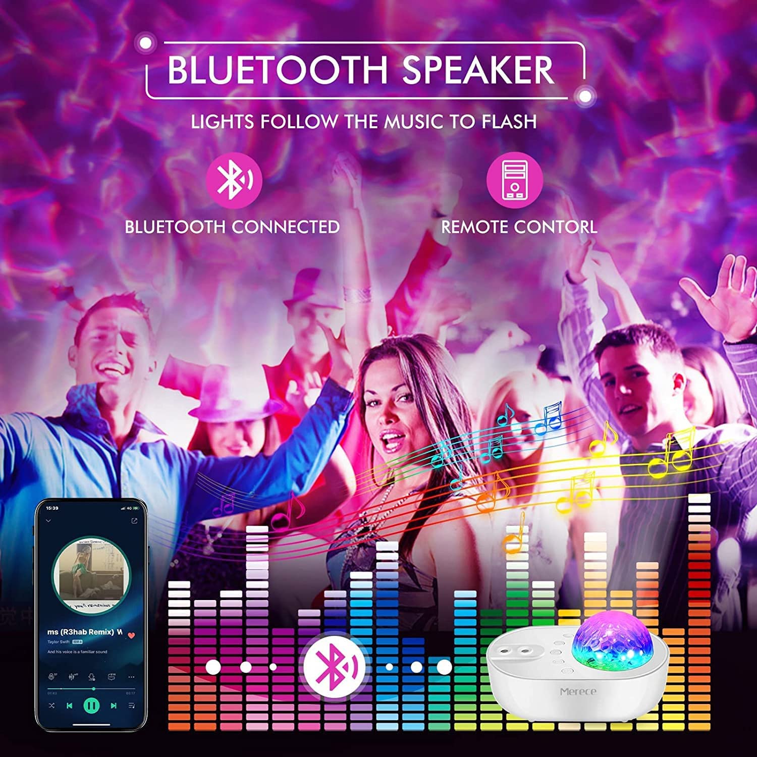 Proyector de Estrellas, proyector de luz Nocturna 3 en 1 con Control Remoto, Altavoz de música Bluetooth para Dormitorio/Fiesta/decoración del hogar, proyector de Cielo estrel