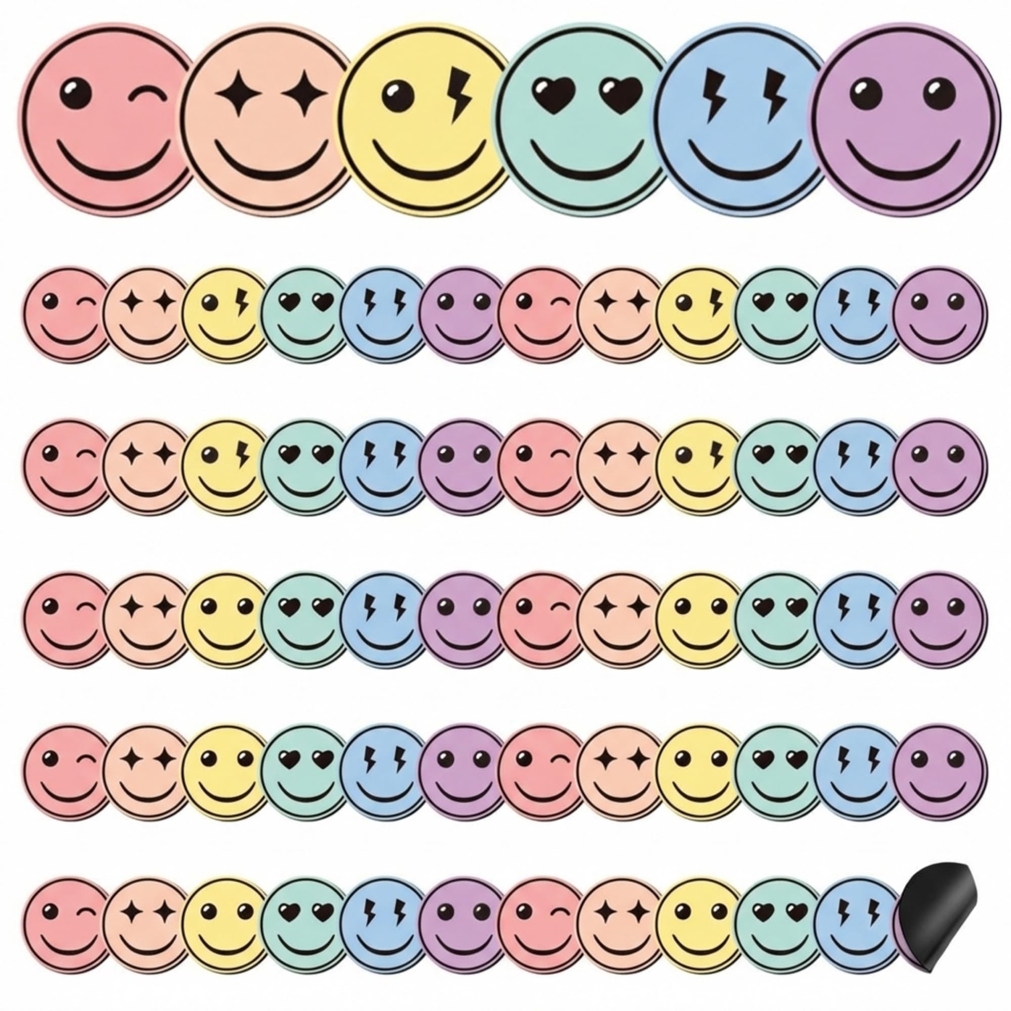 Qeeenar 24 Pcs Smile Face Magnetic Borders for Classroom Whiteboard Magnetic Strips Trim Bulletin Board Borders School Classroom Chalkboard