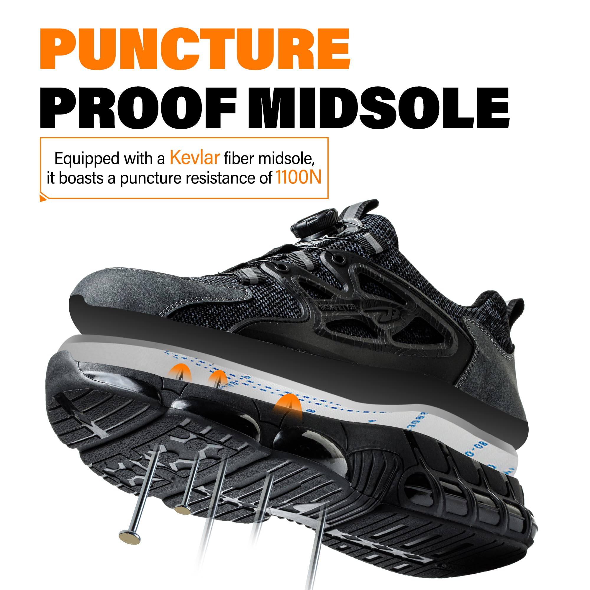 Scarpe da ginnastica di sicurezza da uomo e donna, con puntale in acciaio, traspiranti, con cuscinetto | Scarpe di sicurezza leggere a prova di puntale in acciaio a prova di puntale scarpe da ginnastica girevoli con fibbia