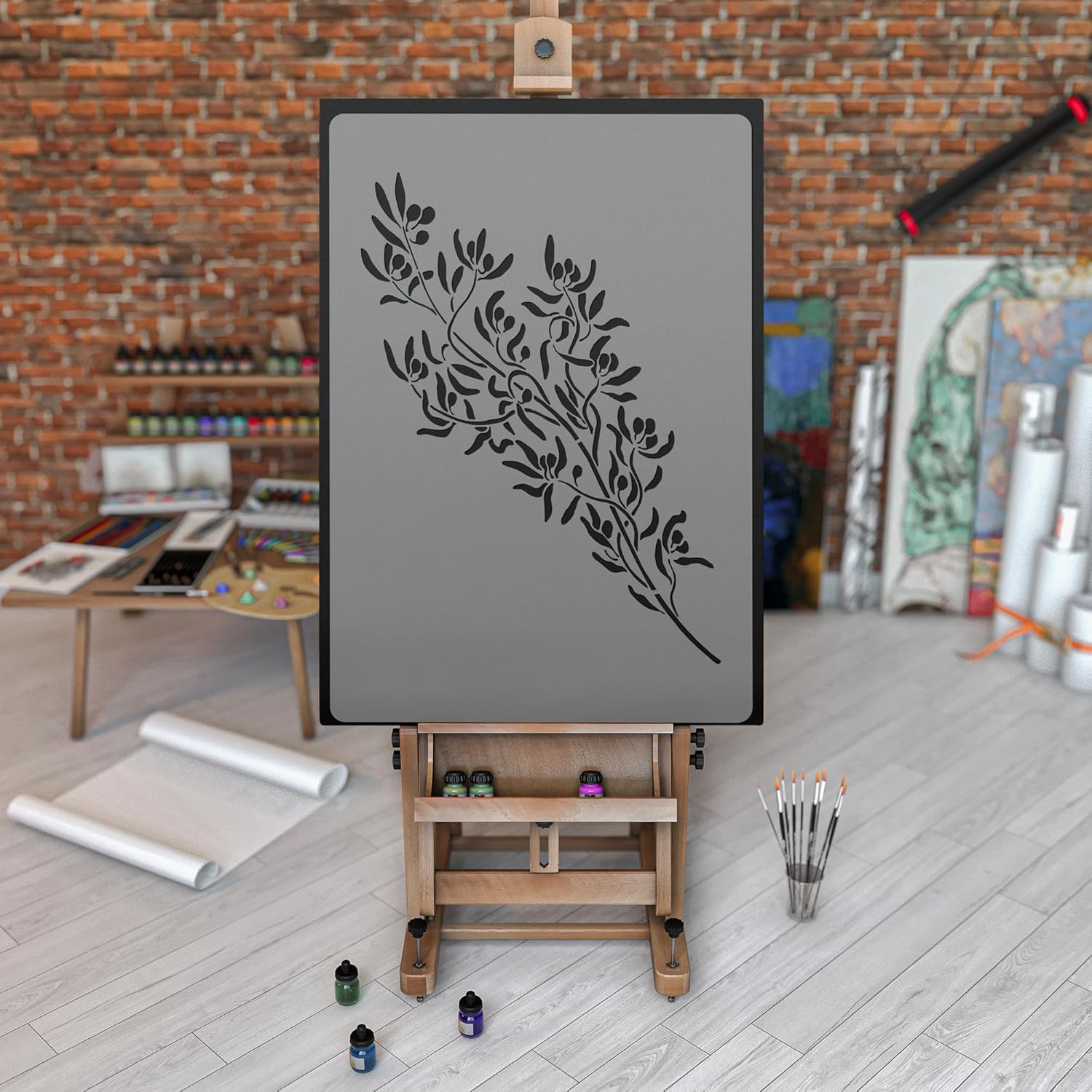 NAKLEO Large Wall Painting Stencil 23,2" x37,4, Olive Branch Tree Pattern, Reusable Plastic Template, DIY Art and Craft Home Decor, Floor Wood Fabric Furniture