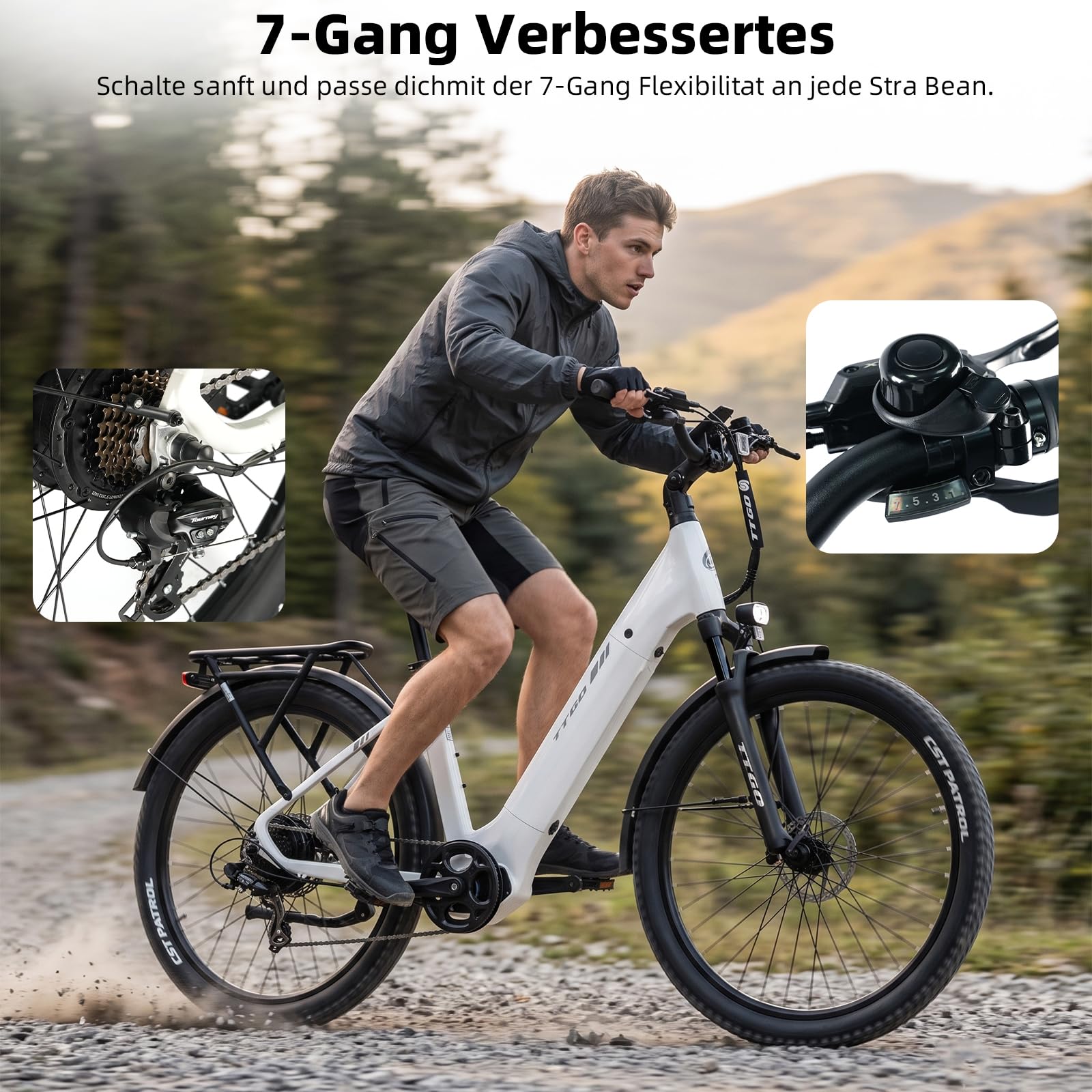 ttgo E Bike Z3 Vélo électrique 27,5" en alliage d'aluminium avec moteur arrière 250 W 70 NM Batterie 48 V 15 Ah 7 vitesses jusqu'à 120 km Écran LCD Vélo électrique pour homme et femme