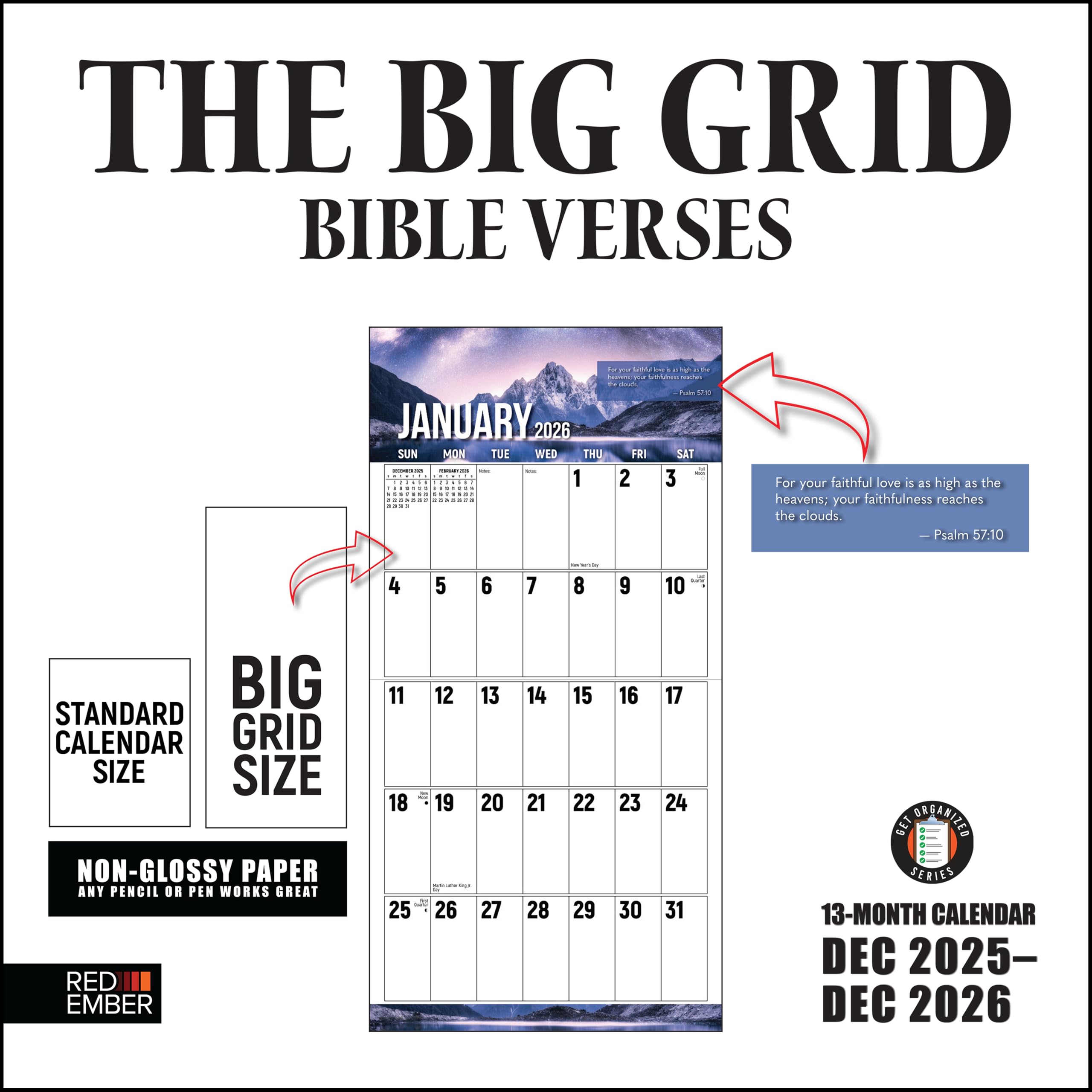 Giftable Wall Calendar RED EMBER Psalms 2026 Wall Calendar - 12 Month ...