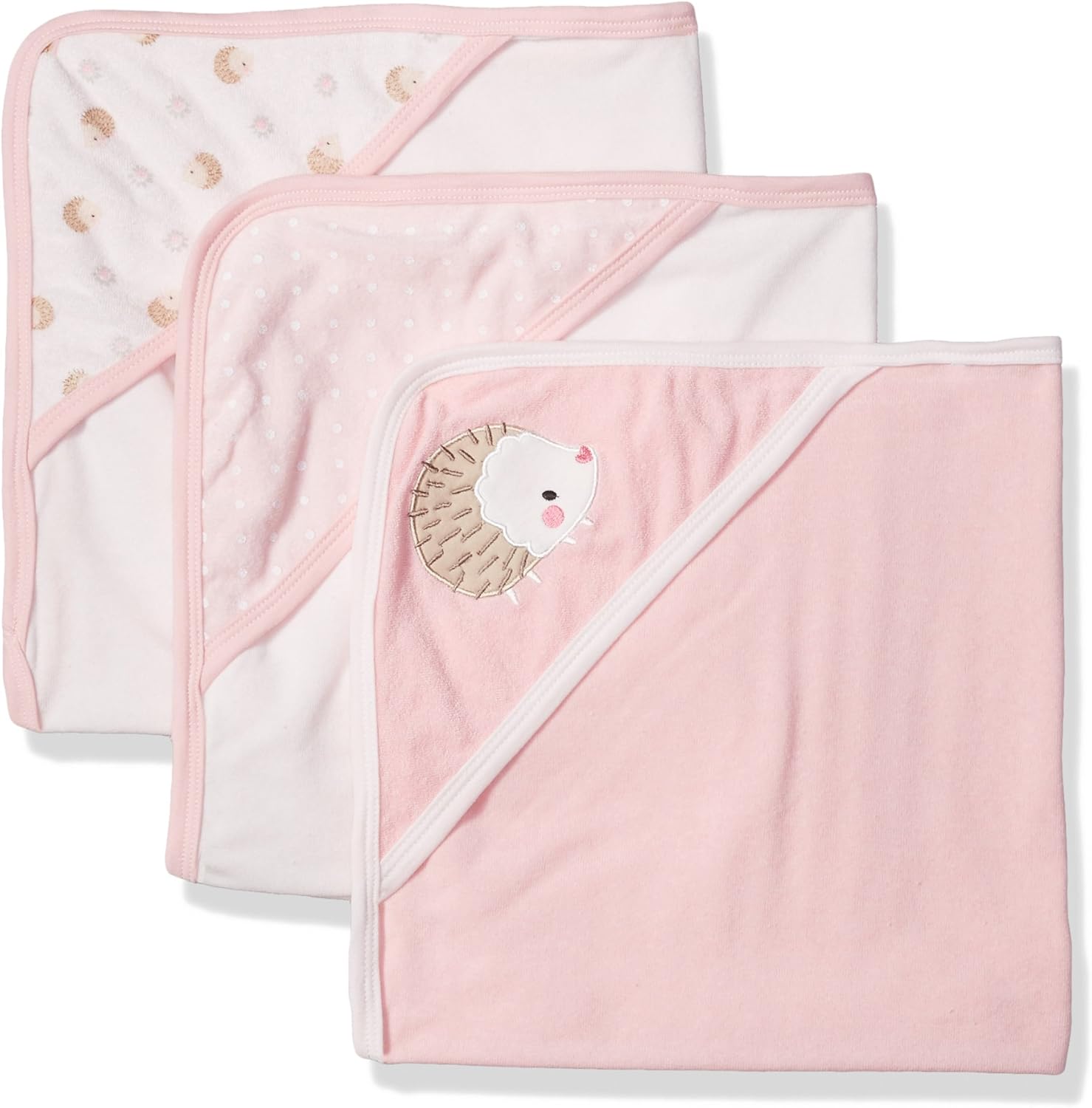 Rene Rofe Baby Little Kids Basics Unisex 3 Pack Hooded Towel Set, Pink
