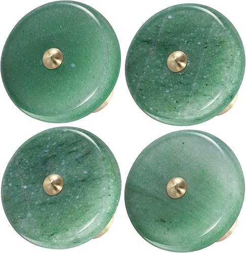 Rockcloud Paquete de 4 pomos redondos de piedra de cristal para cajones, aventurina verde, reiki, curativo, armario, armario, puerta, con tornillos,