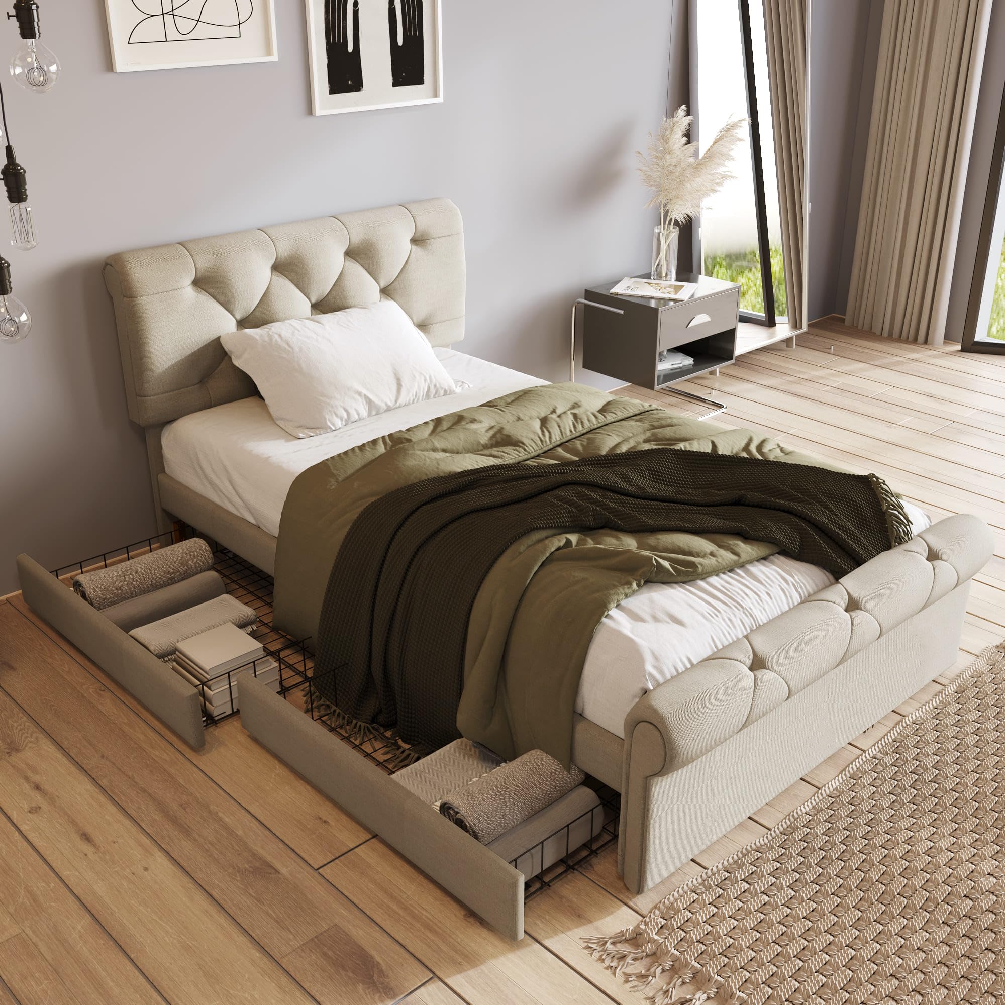 HAINEW Gestoffeerd bed 90 x 200 cm met 2 laden en