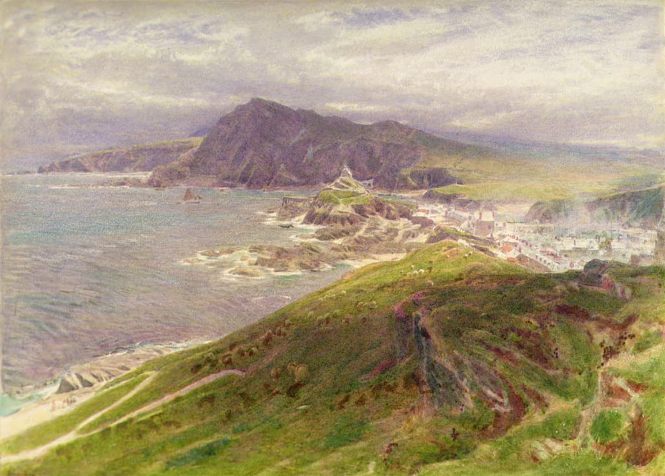 POSTERIIk Vintage Classic Picture Landscape Artwork At Ilfracombe North by Albert Goodwin Portrait Canvas Painting for Office Home Decor 60x90cm