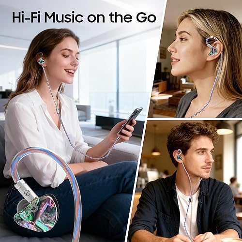 Miniatura 7 de HiFiGo IEMs Juzear x Z revisa Defiant in Ear Monitor, 1DD +3BA Hybrid Drivers Earphone, HiFi Wired Gaming IEM Auriculares con cable desmontable para