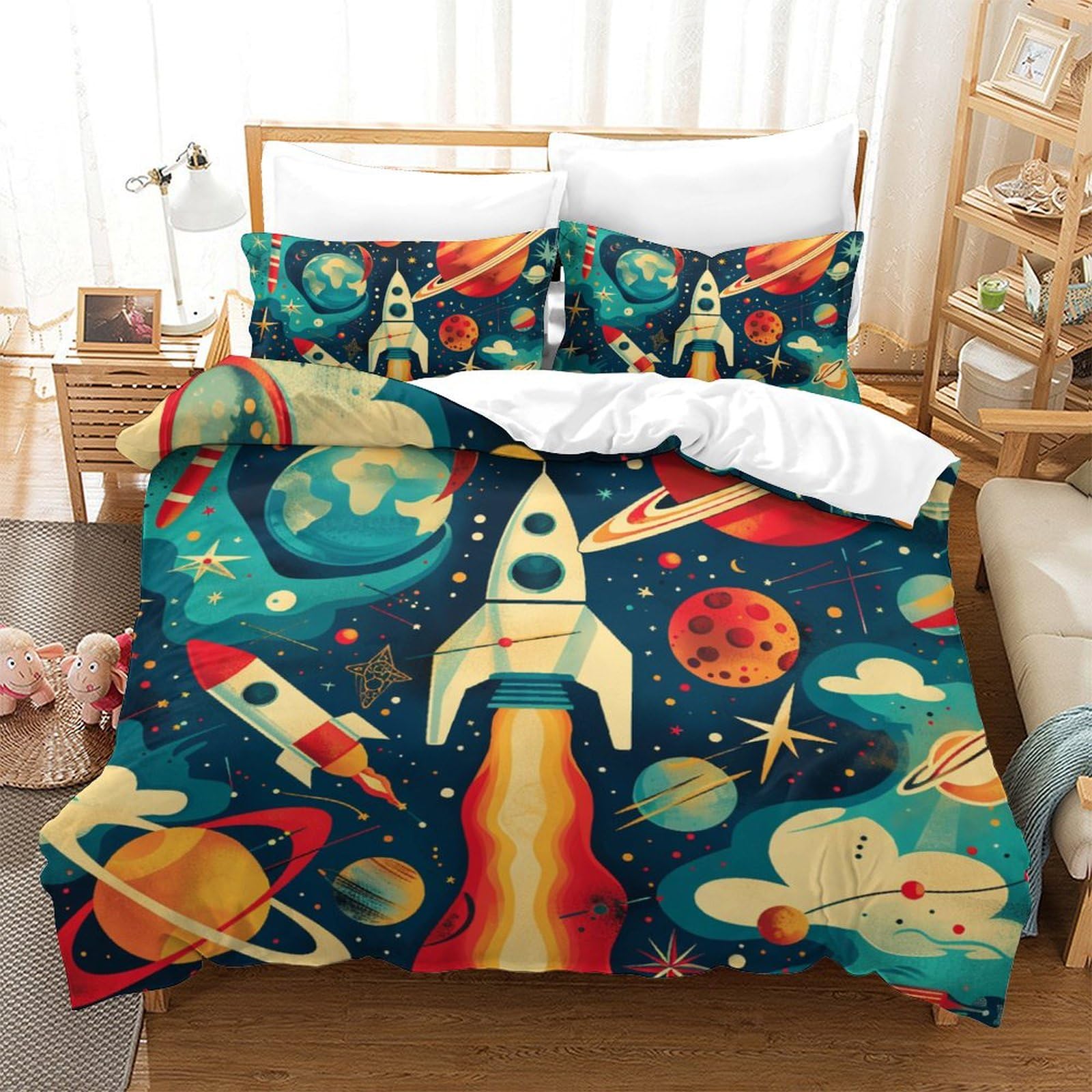 Parure de lit fusée 3D pour décorer la chambre des enfants double