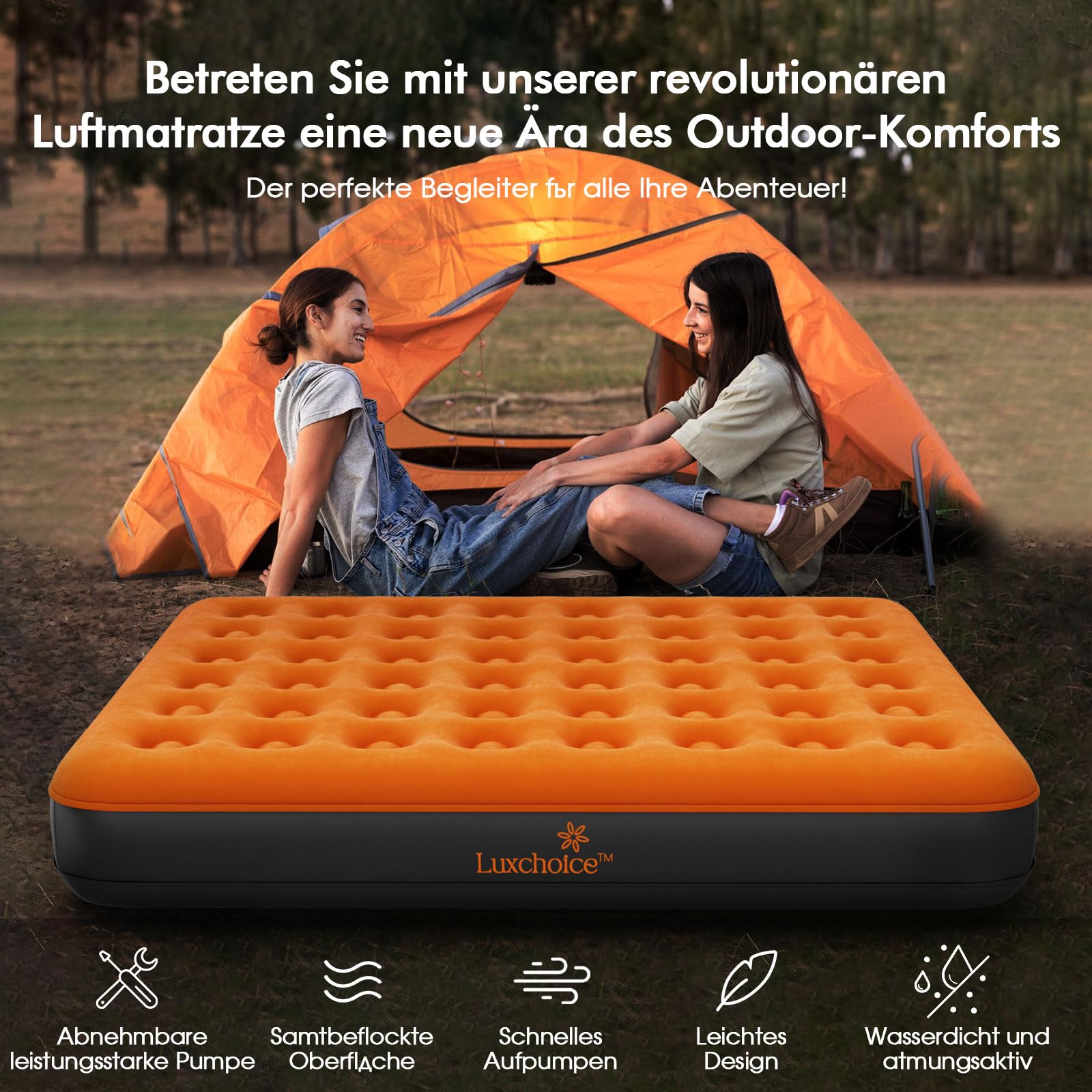 Luxchoice Lit Gonflable 2 Personnes pour Camping avec Portable Pompe 3 Minutes Gonflage et dégonflage Automatiques Matelas Gonflable électrique pour Voyage Indoor ou Outdoor