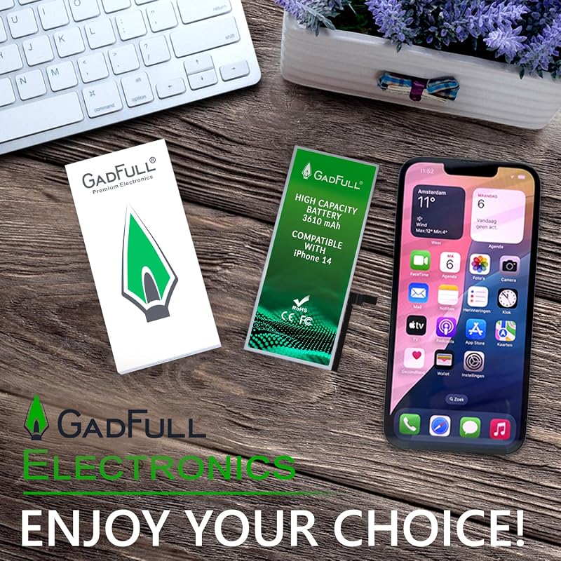 Acumulator GadFull de mare capacitate pentru iPhone 14, an de fabricație 2026, cu set de instrumente și ghid de reparații inclus, compatibil cu APN original, 0 cicluri de încărcare