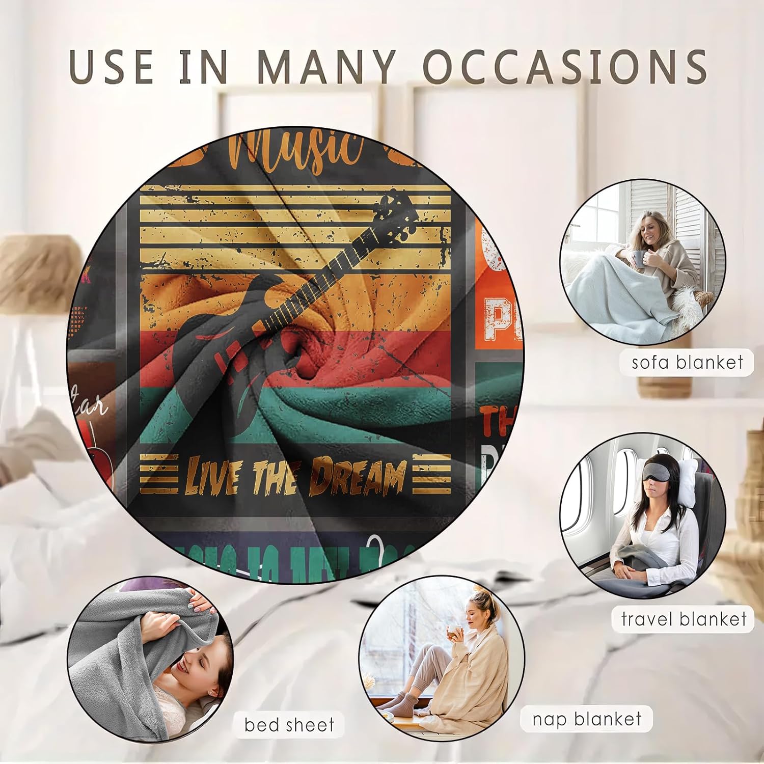 Guitar Blanket, Music Lover Throw, Vintage Rock & Roll Gift for Guitarists & Musicians, Bed Couch Sofa Decor, Bedroom Dorm Studio, Birthday Christmas Father's Day, 50'' x 60'' - Image 7