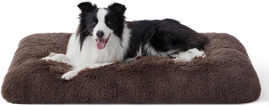 Bedsure Washable Large Dog Bed for Crate, Faux Fur Dog Crate Pad for Large Breed, Plush Soft Comfort Dogs Sleeping Mat, Anti-Slip Pet Kennel Pad, 35" x 23", Dark Brown