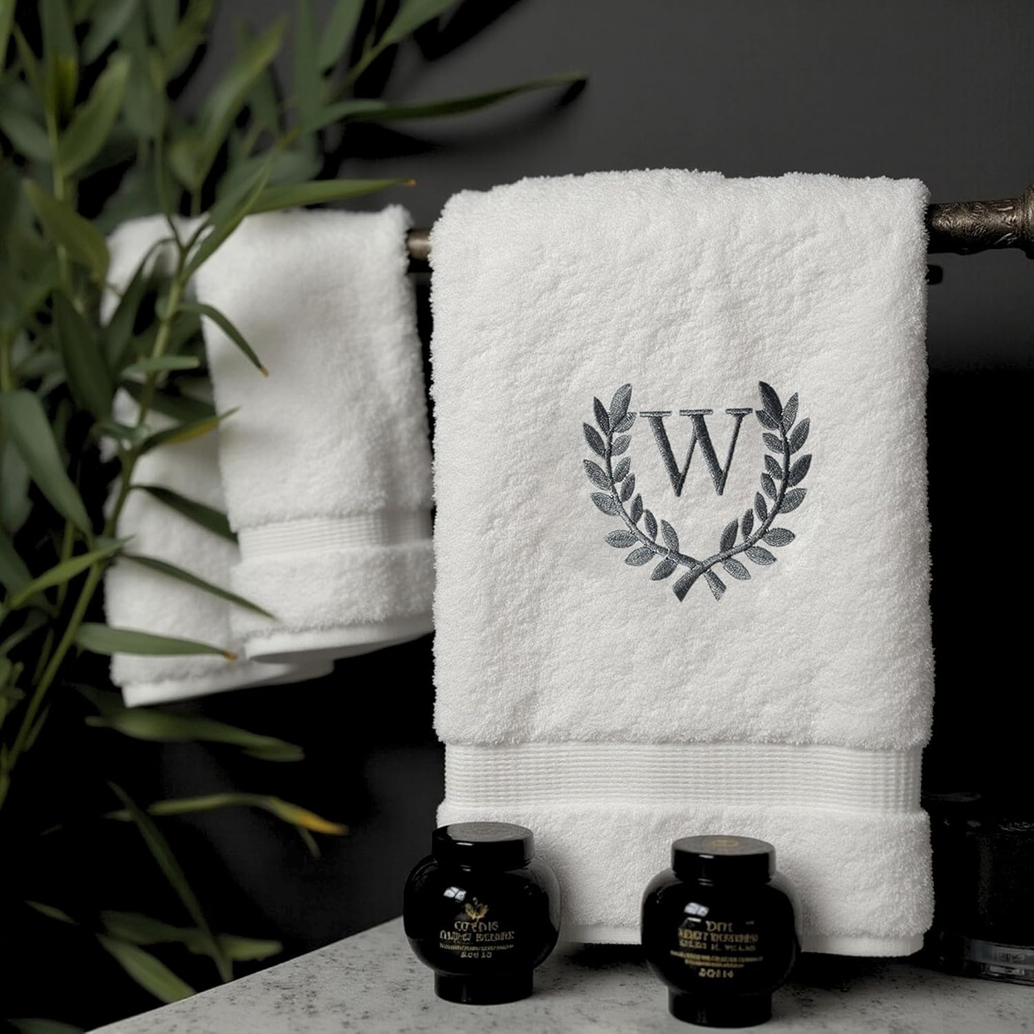 Decorative and Monogrammed Hand Towels for Bathroom Kitchen Makeup | Personalized Gift for Wedding-Bridal | Roman Font Custom Luxury Turkish Towel | Spa Collection, Oversized, 16 X 30 Inch, Set of 2 - Image 3