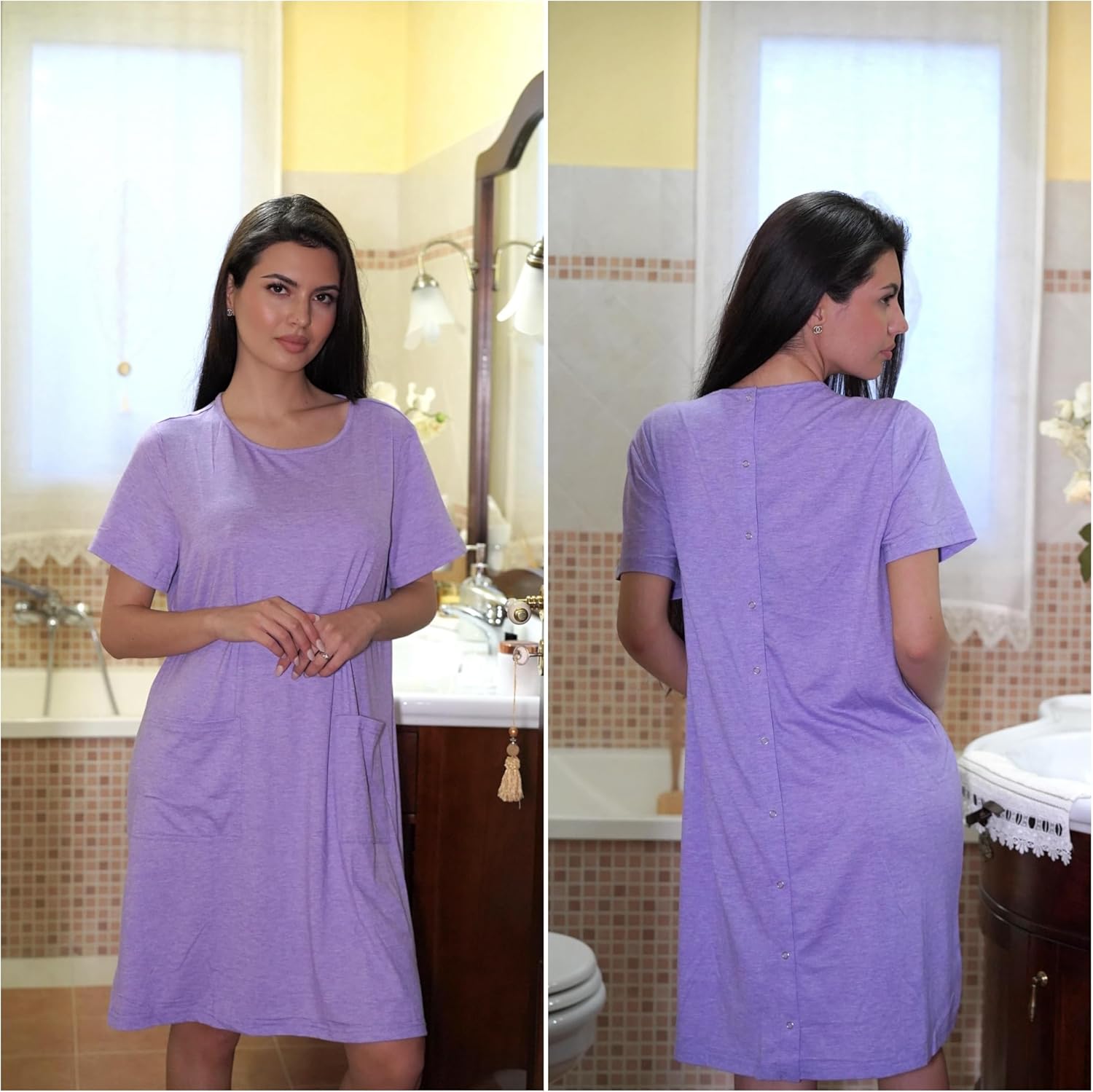 Deyeek Hospital Gowns for Women Open Back Tear Away Snap Nursing Dress Short Sleeve Soft Adaptive Clothing With Pockets - Image 7