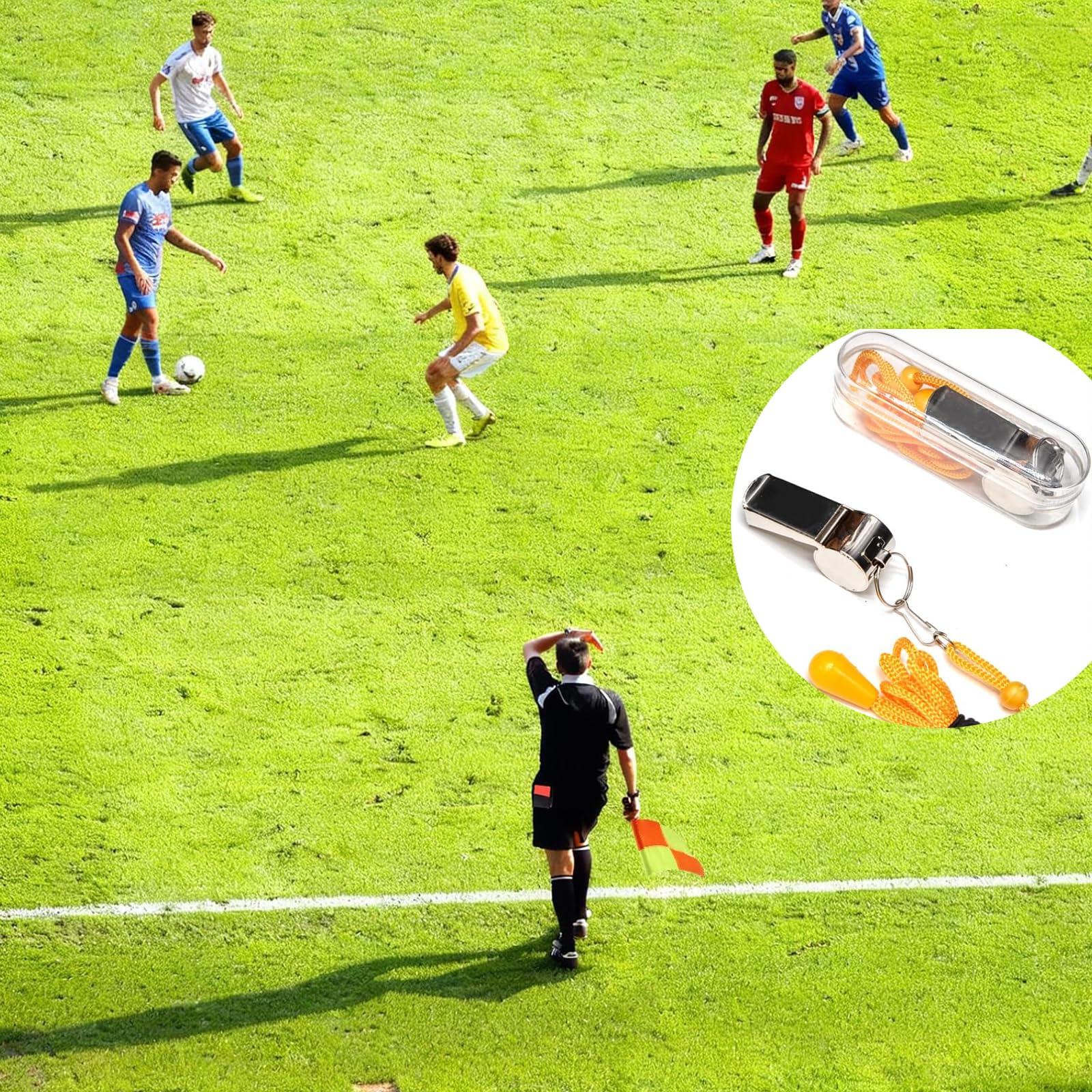Fußball-Schiedsrichterflagge, kariertes Linienführungsflaggen-Set mit Aufbewahrungstasche, Metallstange, Schaumstoffgriff, wasserdicht, rot-gelbe Karten mit Notizbuch und Bleistift, Edelstahlpfeifen
