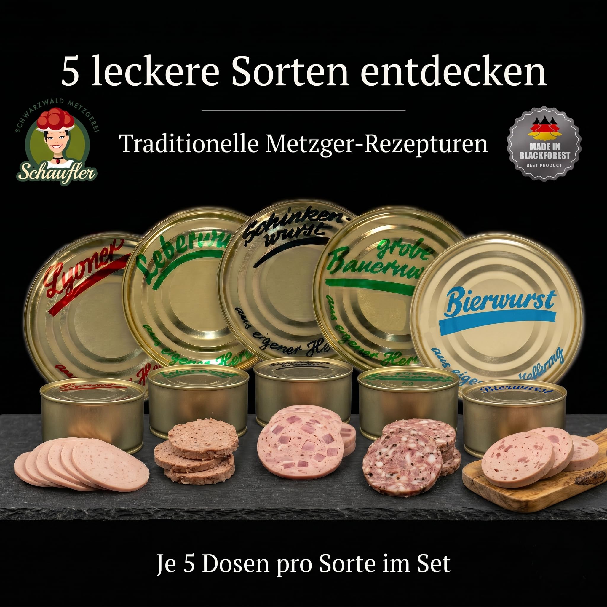 Schwarzwald Metzgerei: Großpaket Dosenwurst 25 x 400g - VORRATSPAKET - Vollkonserven | 1 Jahr Haltbarkeit - Notfall Lebensmittelpaket - Proviant