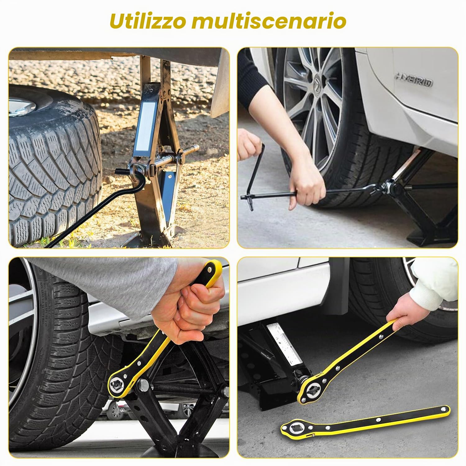 Generale Chiavi Inglesi a Cricchetto di Cric Auto, con Manovella Estesa e Adattatori, Auto Cambio G omme Attrezzo, Adatto a Tutte le Auto Cric a Forbice, 34cm
