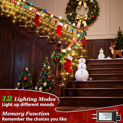 Miniatura 3 de 666 luces LED de Navidad para exteriores, tira de luces blancas cálidas de 66 pies para interiores con 148 caídas, 12 modos, luces de cortina