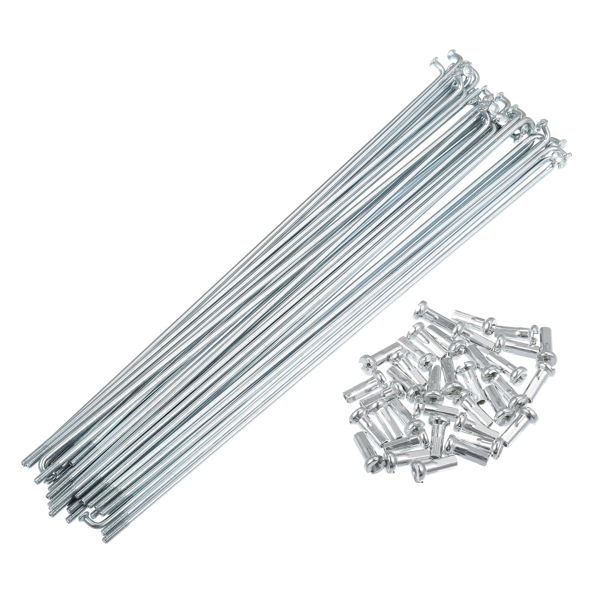 X AUTOHAUX 36pcs 14G J Bend Bike Galvanized Spokes 7.28" Spokes with Nipples, Silver Tone, 185mm