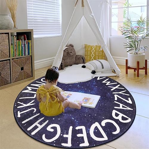 Miniatura 7 de LIVEBOX Space Play Room - Alfombra redonda para niños y niñas, alfombra lavable con alfabeto circular, alfombra para cuarto de bebé, alfombra
