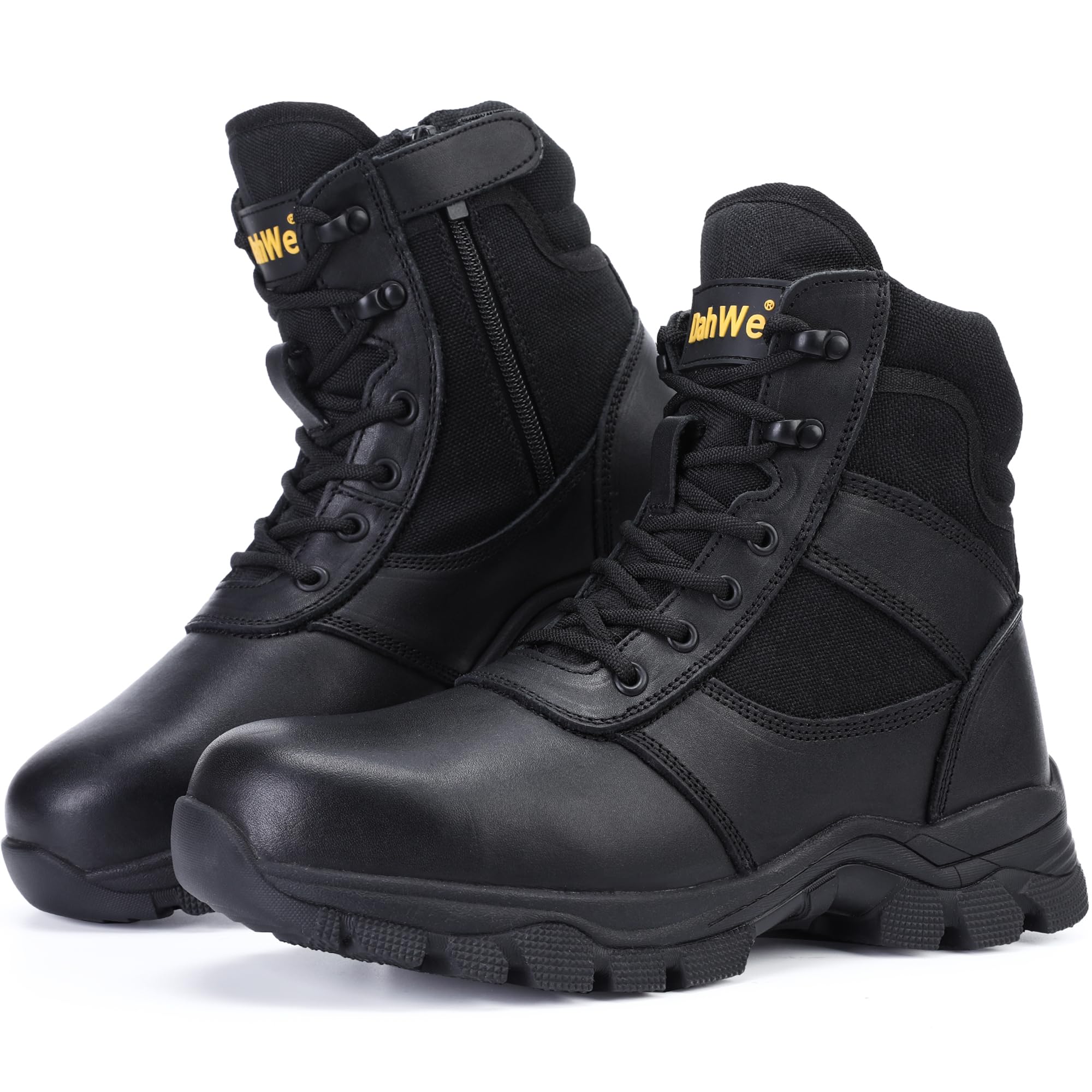 DahWe Men's Tactical Boots Steel Toe Side Zipper 6 inches Black 8 M US | ASTM F2413-24 I/C steel toe & KEVLAR puncture resistant midsole. 1.9mm oil-tanned leather. For work, patrol, hiking