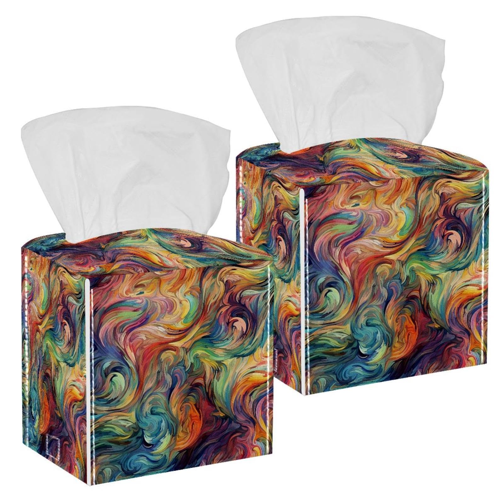 Abstract Artistic Swirl Texture Tissue Box Cover, 2 Pack PU Leather Square Facial Tissue Dispenser Box holder for Home Office Car