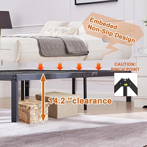 Miniatura 5 de VECELO - Marco de cama de plataforma de metal de 14 pulgadas, láminas de acero resistentes/Base de colchón de fácil montaje/No necesita somier