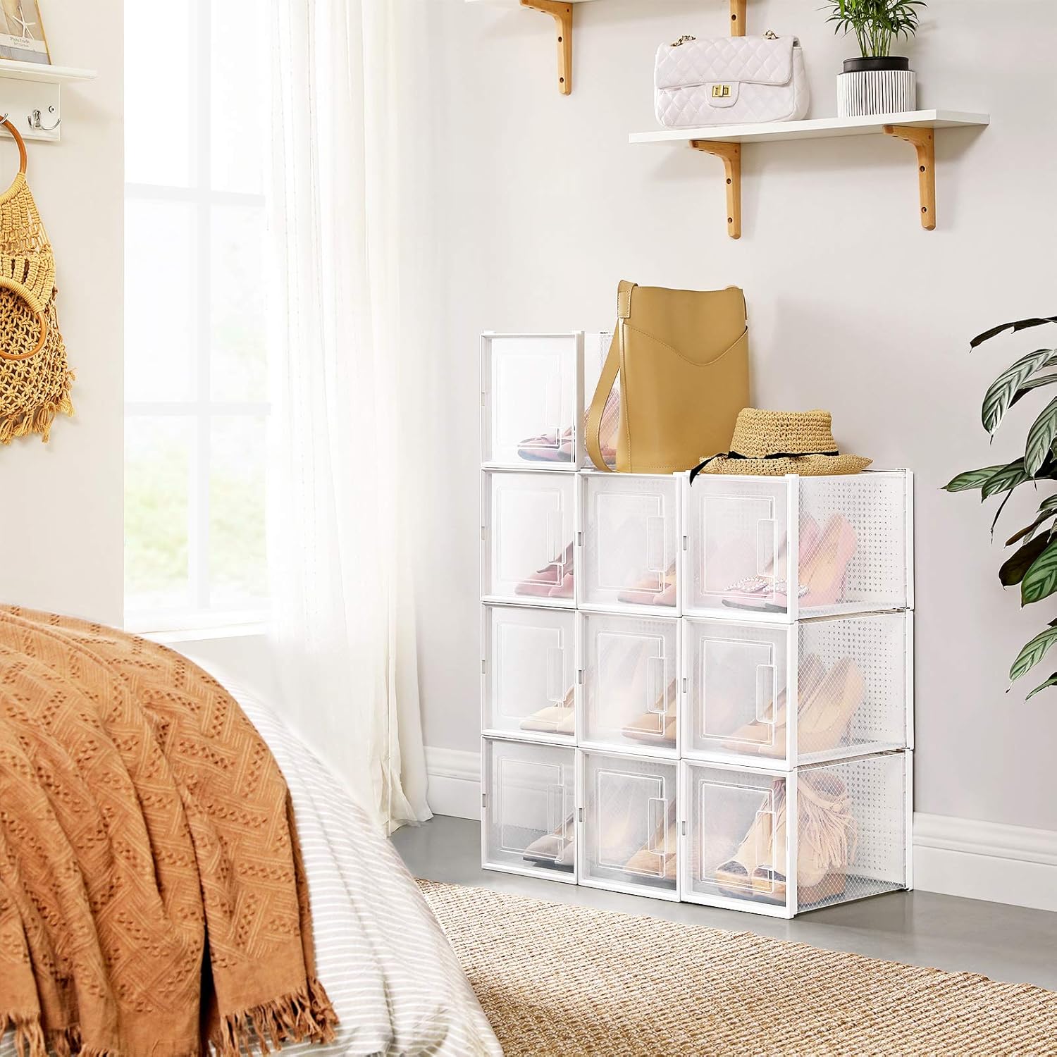 Get Discount 70% Price SONGMICS Plastic Shoe Boxes, Tall Shoe Storage Organizers for High Heels, Ankle Boots, High Tops, Pack of 10, Stackable and Foldable, Clear Front Door, Transparent ULSP001W01