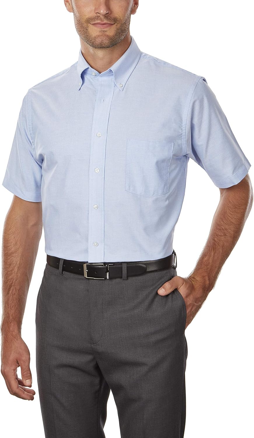 Van Heusen Mens Short Sleeve Dress Shirt Regular Fit Oxford Solid - Image 3