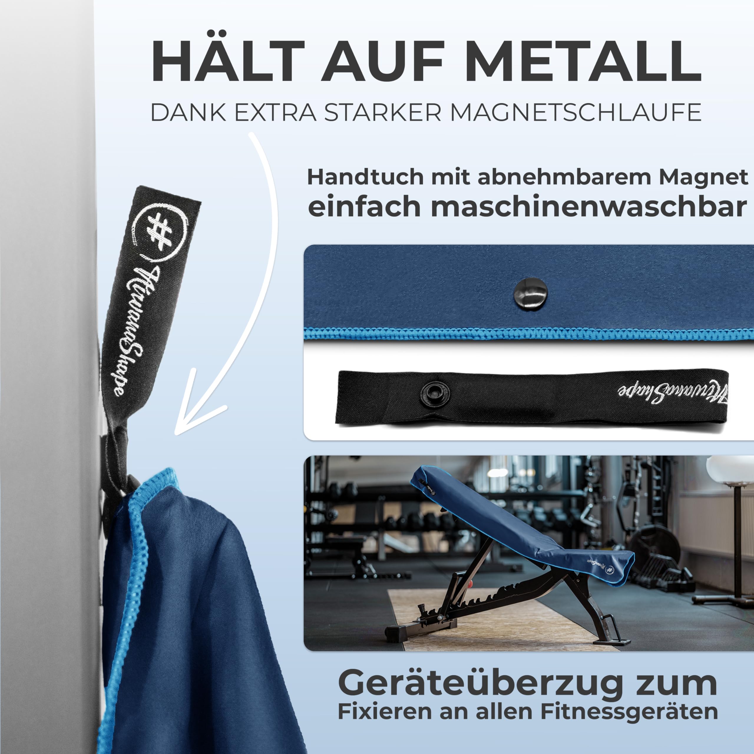 NirvanaShape Fitness-Handtuch | Aus starker Mikrofaser mit Magnet-Clip, stilvoll & funktional | Ultra-saugfähig & kompakt | Dein perfektes Sport-Handtuch fürs Fitnessstudio