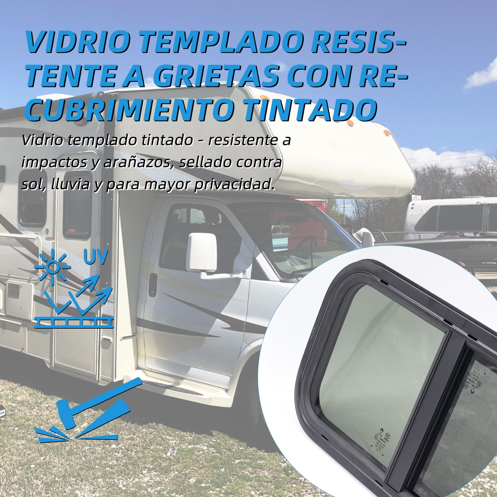Ventana lateral para autocaravana, ventana deslizante tintada con mosquitero, adecuada para autocaravanas, caravanas y remolques (600×300mm) - Negro