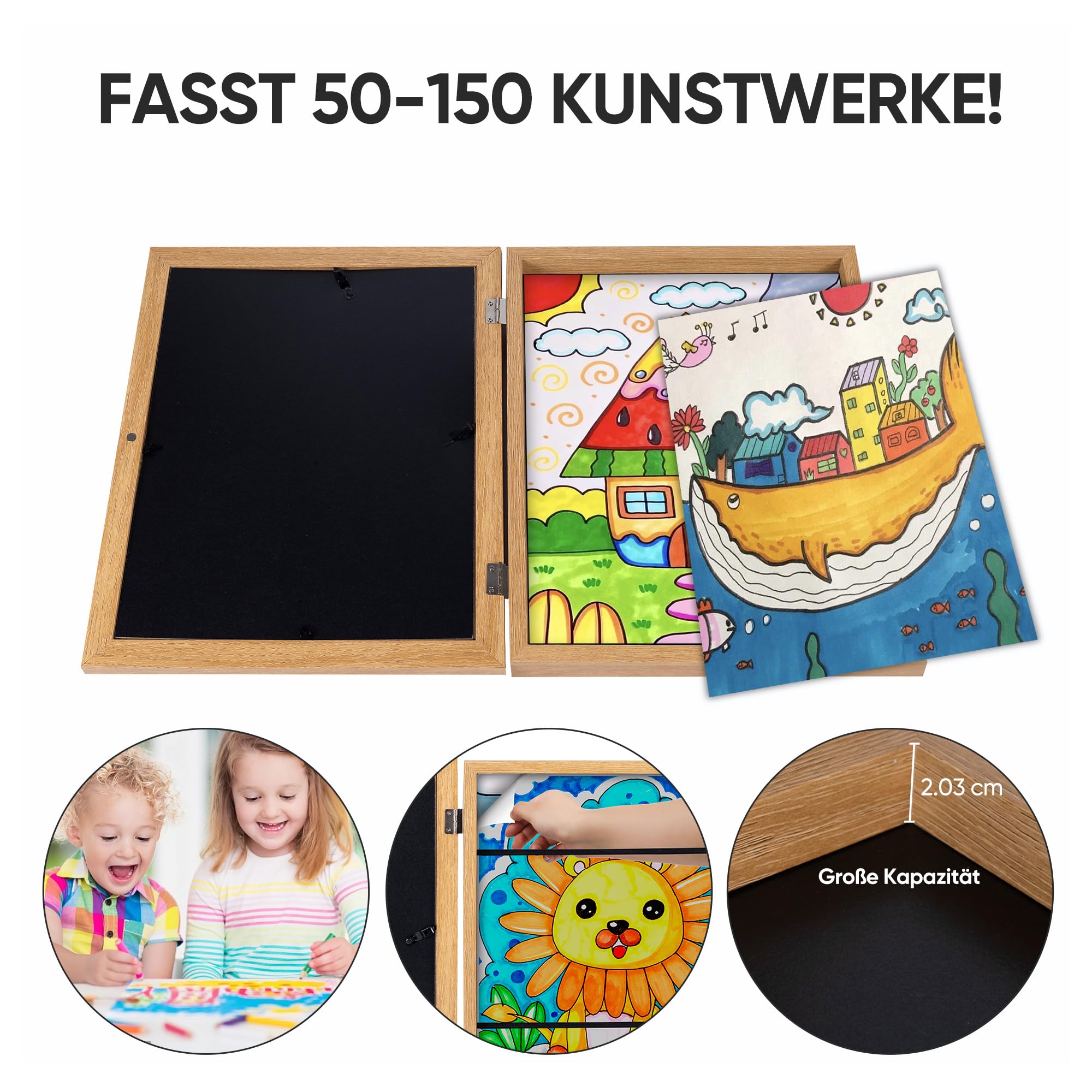 Bilderrahmen Kinderzeichnungen, 2 Stück A4 Befüllba Kunstfotorahmen Kinder,25,4 x 32,8 cm,Frontöffnung Kunstwerke, Ideal für, Kunstprojekte, Schule, Zuhause (holz)