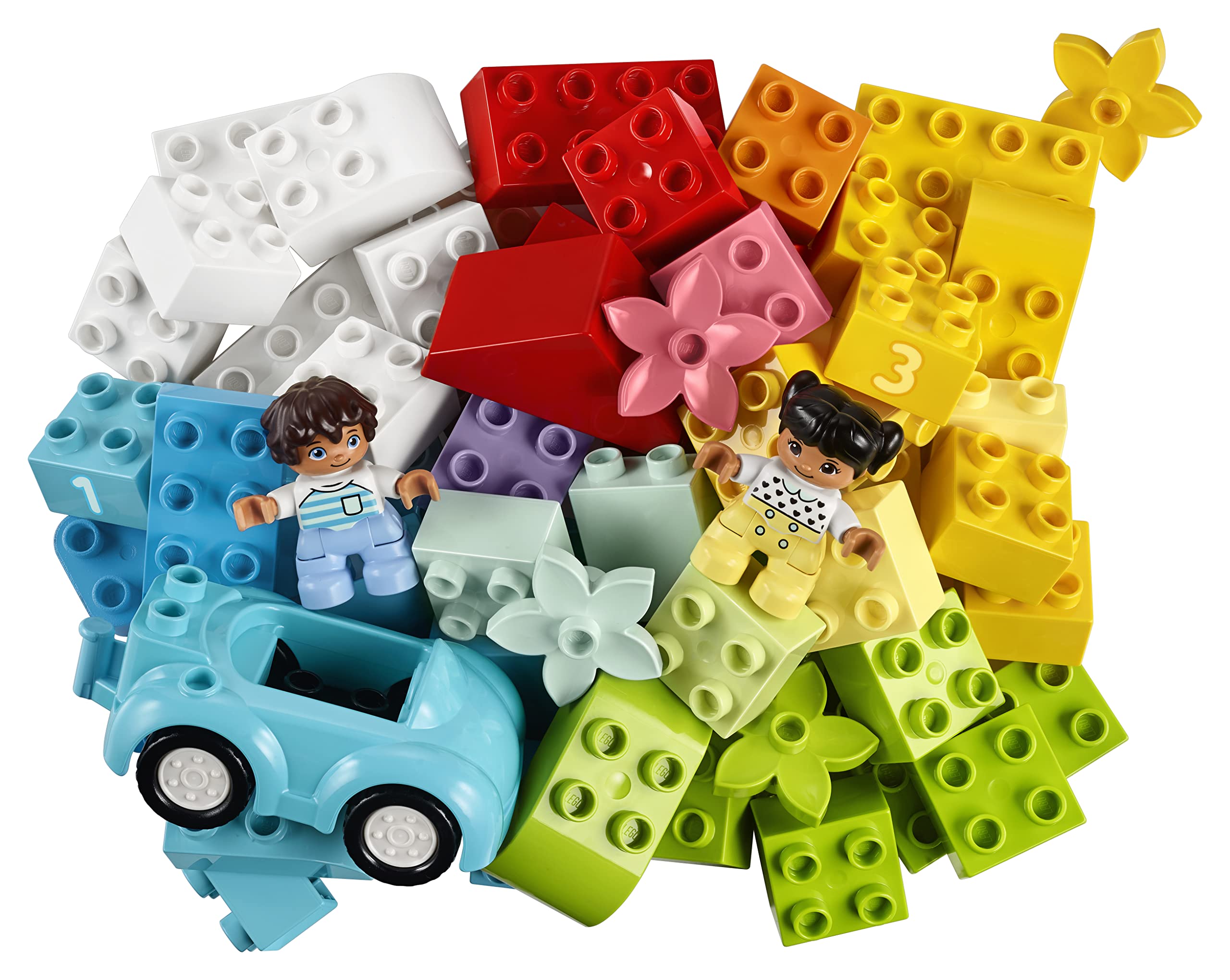 LEGO DUPLO Brick Box - Educational Stacking Toys for 1+ Year Old Boys & Girls - incl. Colourful Number Bricks, a Car & 2 Figures, plus Toy Storage - 10913