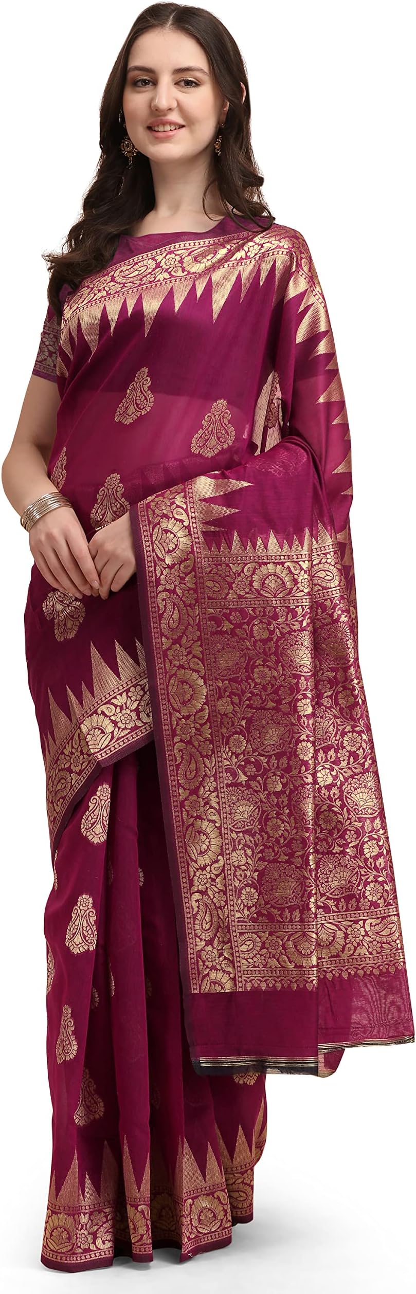 JaanviJaanvi Fashion Women's Cotton Silk Saree with Zari Work & Unstitched Blouse Piece