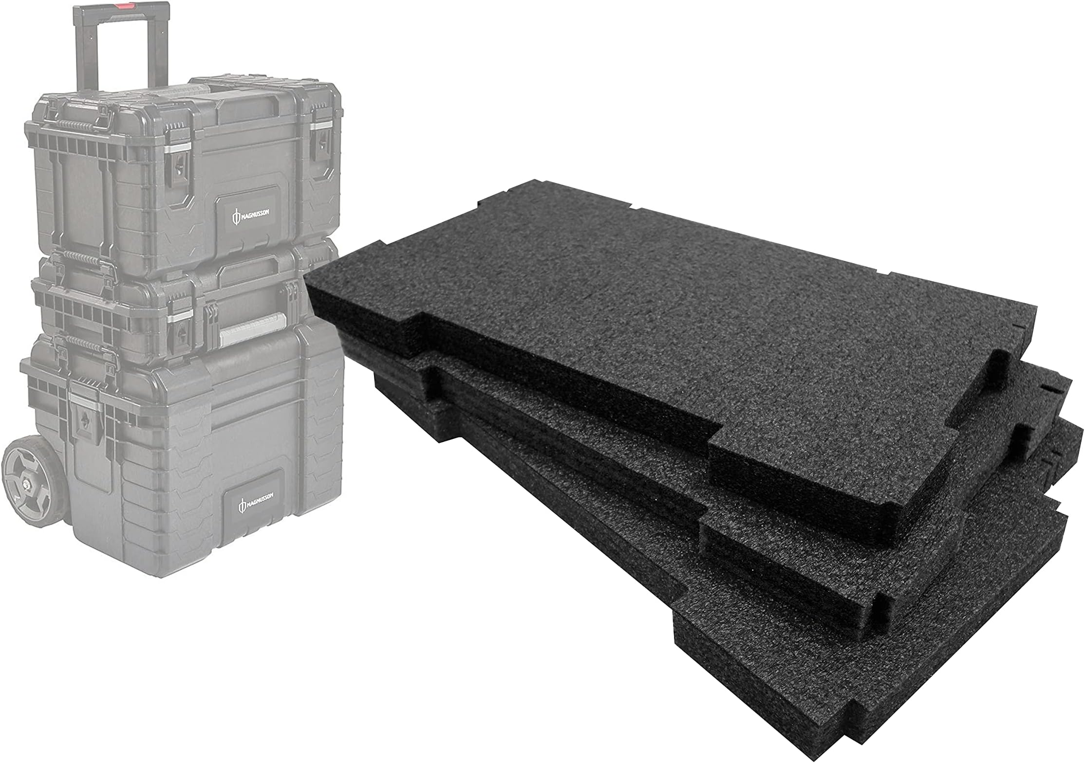 Shadow Foam Easy Peel – Foam Inserts for The Magnusson Site System – Full Stack [Black 30mm Three Pack] Top, Middle and Cart Foam Inserts for Magnusson Toolbox System | Power Tool Storage