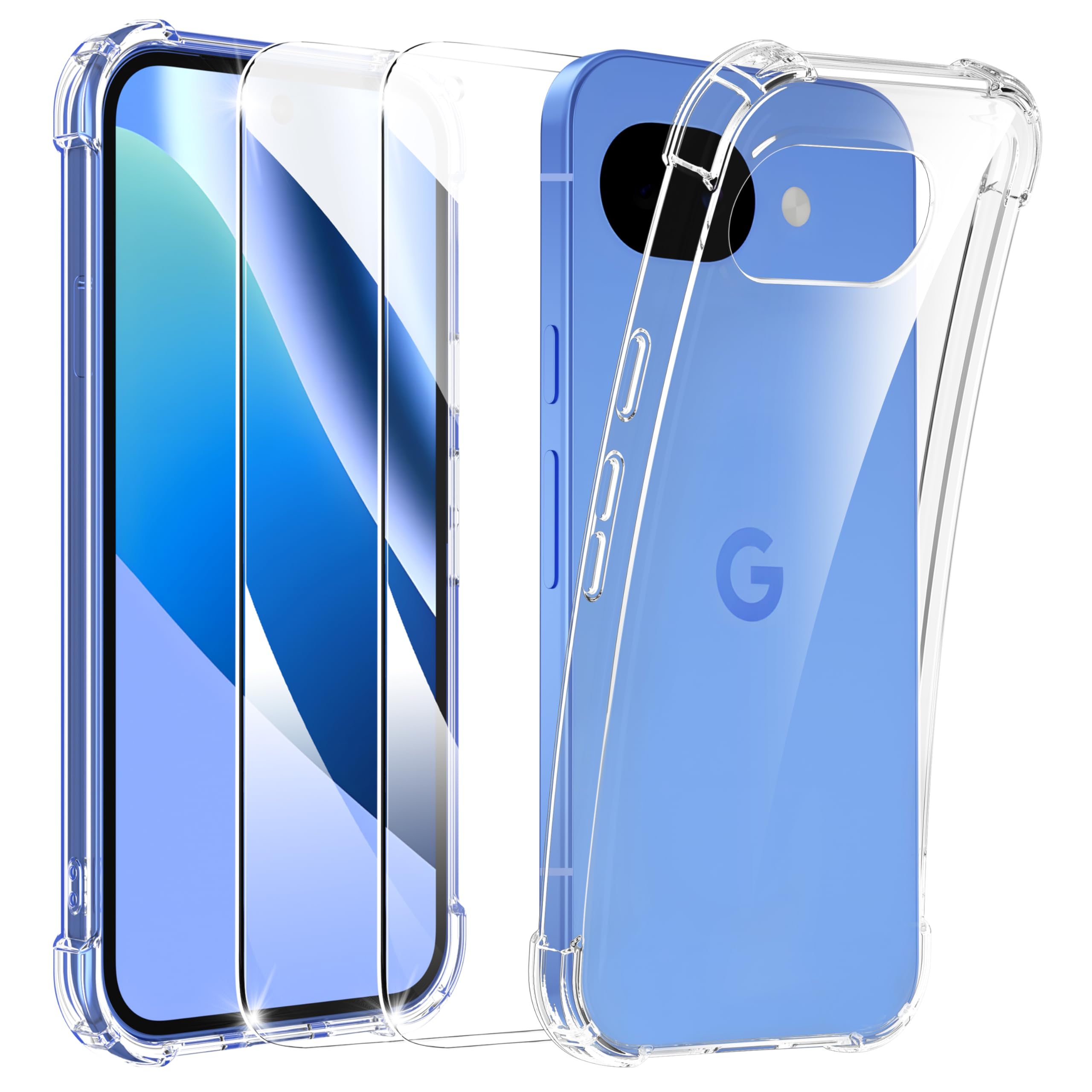 Google Pixel 10a 用 ケース 耐衝撃 ガラスフィルム付き 全面保護 ストラップホール 米軍MIL規格 クリア ピクセル10a 保護フィルム2枚付き