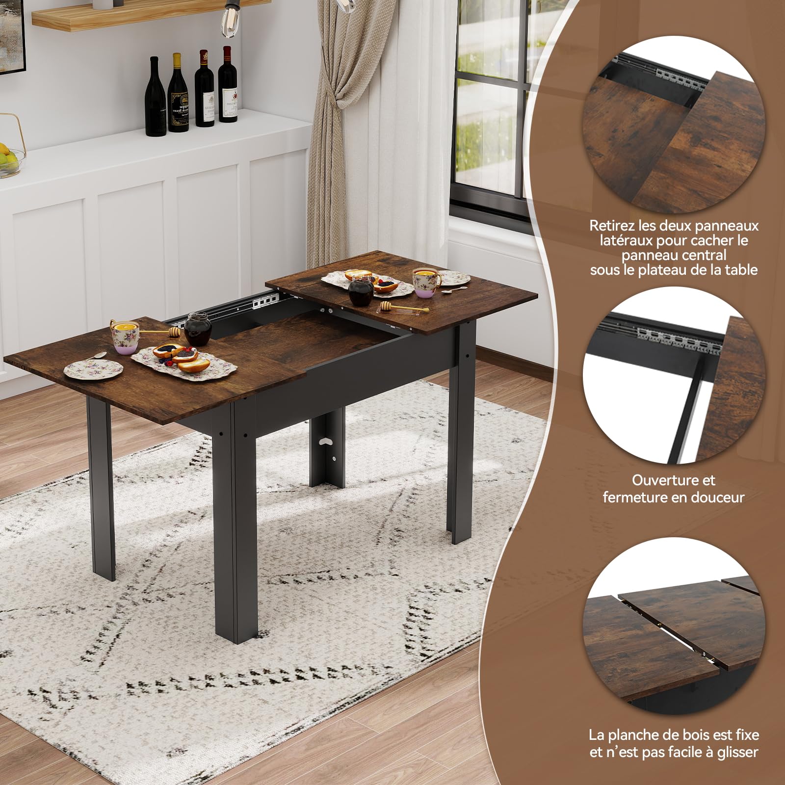YU YUSING Table Salle à Manger Extensible 105-150cm 4 à 6 Personnes, Marron
