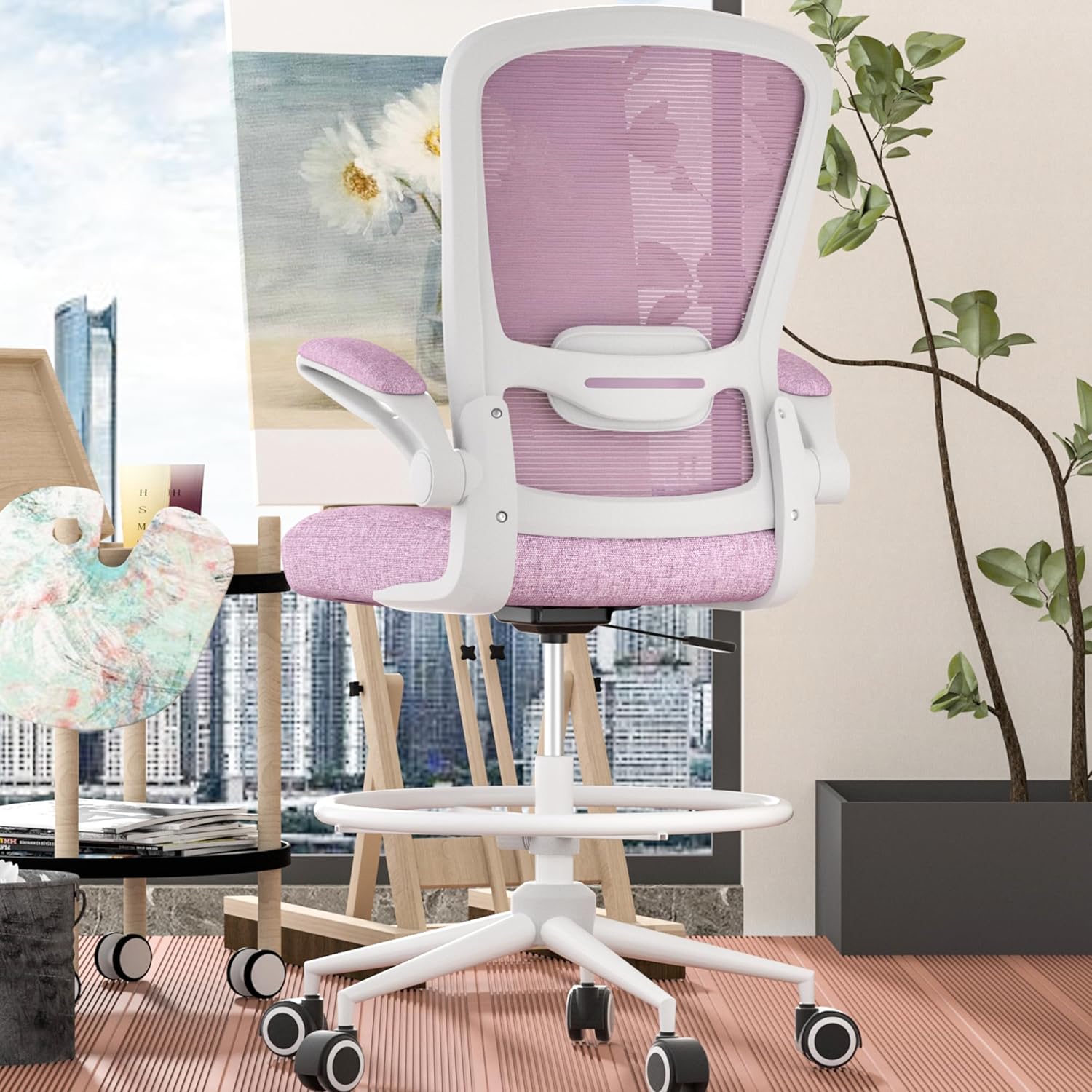 Mimoglad Drafting Chair, Modern Office Chair with adjustable Lumbar Support, Ergonomic Standing Desk Chair, Mesh Tall Computer Chair for Drawing Work