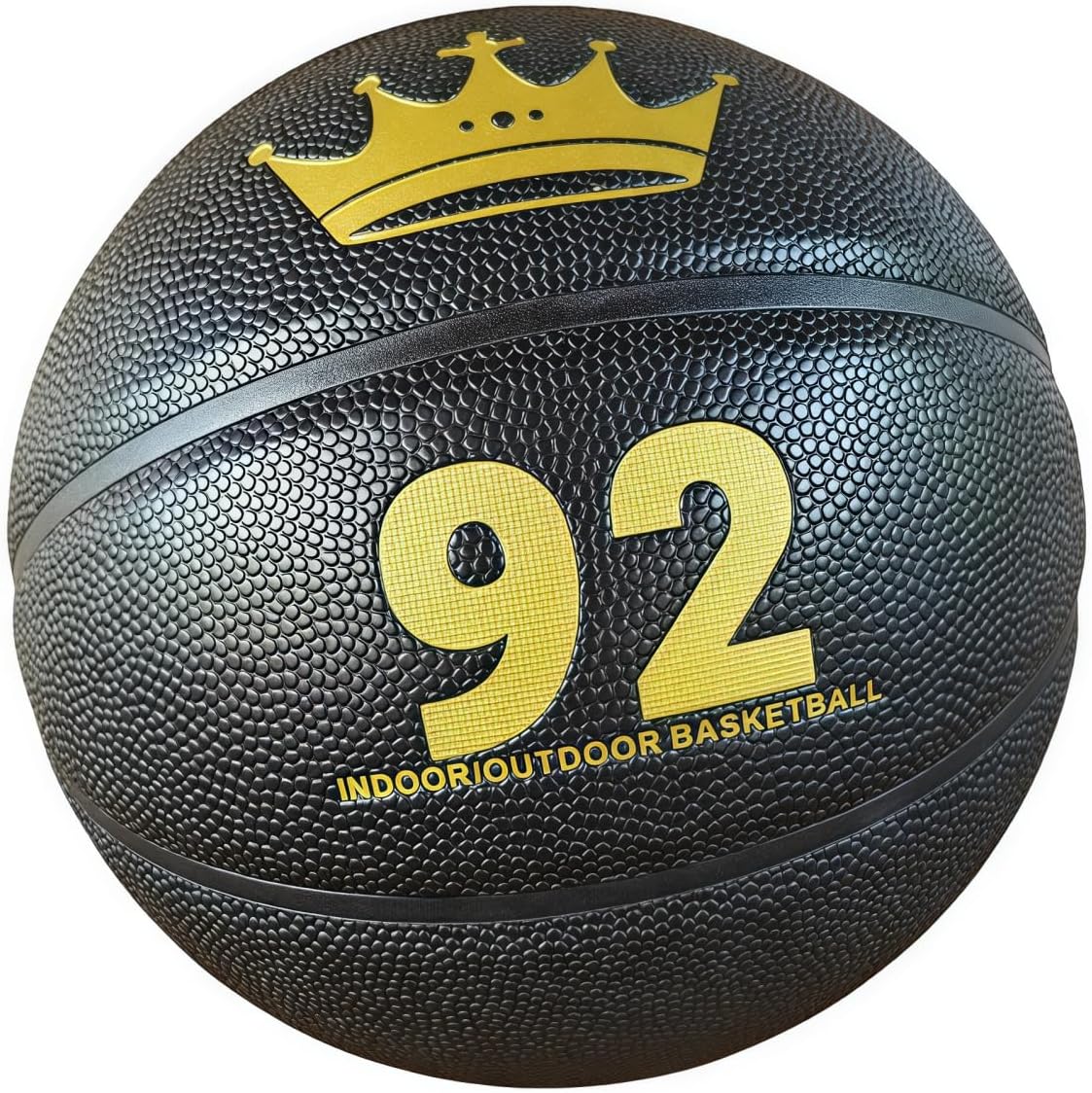 Indoor Outdoor Basketball, Size 7, PU Leather, Black Yellow Blue, Crown Design, Deep Groove Pattern, Anti-Slip Grip