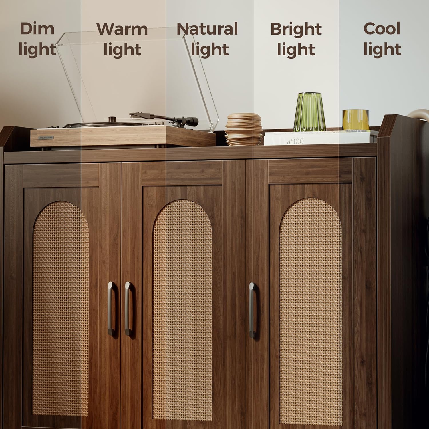 Mericonia Rattan Shoe Storage Cabinet, Farmhouse Shoe Cabinets Storage for Entryway, Boho Wooden Shoe Rack with 3 Doors for Entryway, Hallway (Walnut, 3 Door)