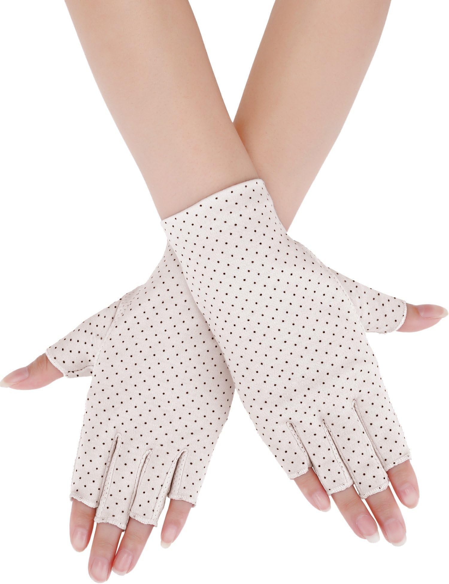Maxdot Women's Sunblock Fingerless Gloves - Non-Slip UV Protection - Summer Outdoor Gloves - White - Size L