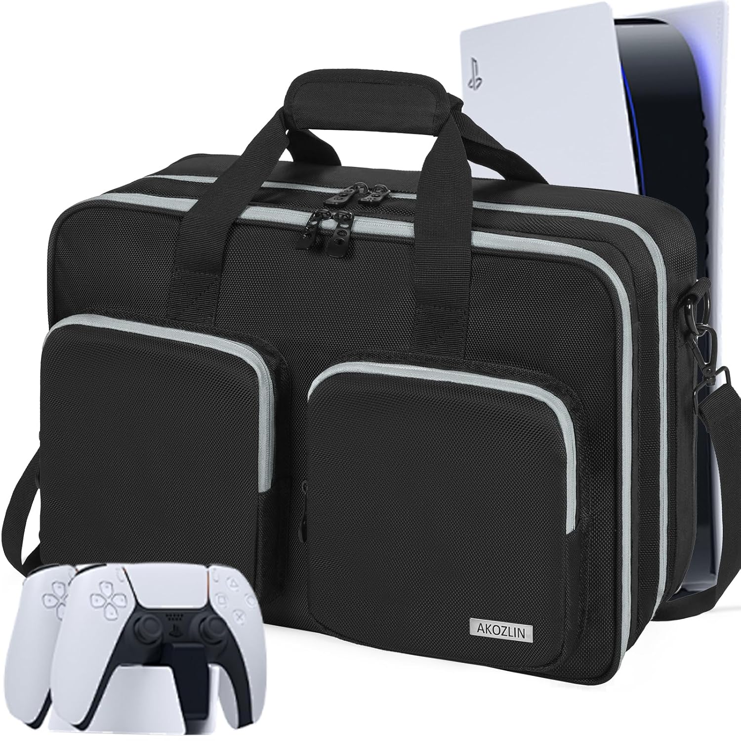 AKOZLIN Full Padded Carrying Travel Bag Compatible with PS5 PS5 Pro Console PlayStation 5 Monitor Headset Game Charger