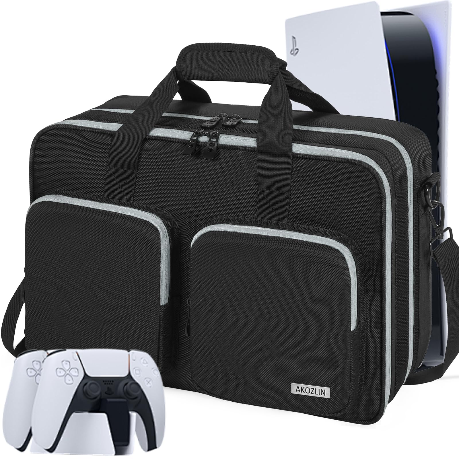 AKOZLIN Full Padded Carrying Travel Bag Compatible with PS5 PS5 Pro Console PlayStation 5 Monitor Headset Game Charger