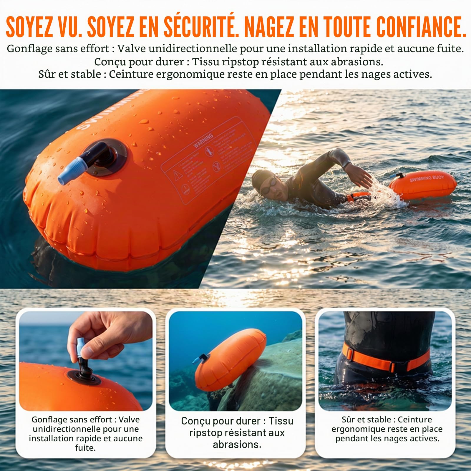 CNMTCCO Bouée de Natation pour Adultes | Qualité Supérieure, Structure d'avertissement plus claire et visible, Sécurité Maximale Lac et Mer, PVC Robuste