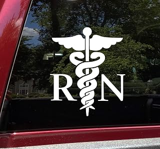 Minglewood Trading White - RN with Caduceus Symbol Vinyl Decal - Registered Nurse LPN - Die Cut Sticker - 8.5w x 10h inches