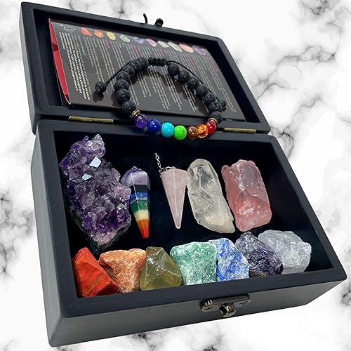 Miniatura 5 de Otiem Juego de cristales curativos con caja, juego de piedras curativas y cristales, cristales crudos y piedras curativas con 3 cristales de chakra,